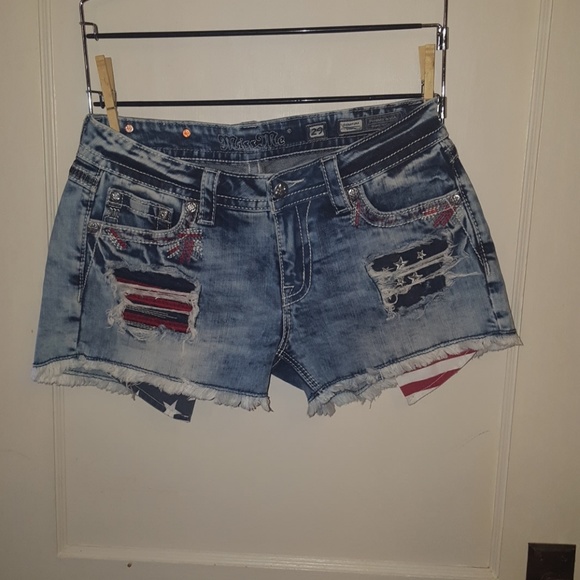 red white and blue jean shorts